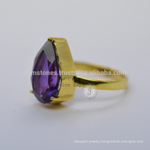 925 Sterling Silver Gold Plated Gemstone Ring. Wholesale Amethyst Gemstone Ring Supplier